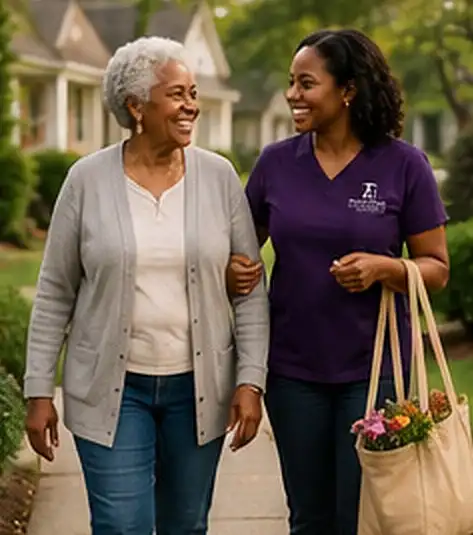 Senior and caregiver walking together - compassionate home care Birmingham AL